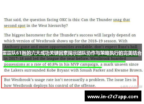 雷霆队61胜的六大成功关键因素揭示团队协作与策略执行的完美结合 雷霆队61胜的六大成功关键因素揭示团队协作与策略执行的完美结合