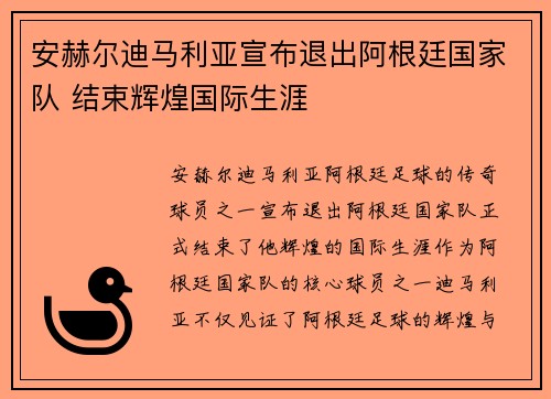 安赫尔迪马利亚宣布退出阿根廷国家队 结束辉煌国际生涯